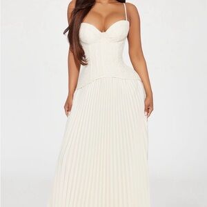 Fashion Nova Cream Maxi Dress with Corset Bodice